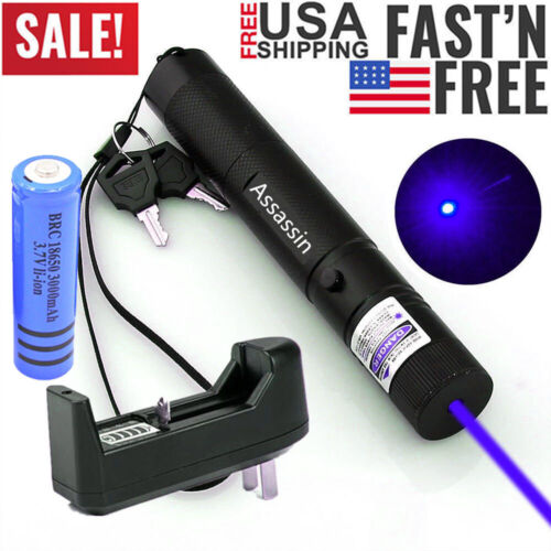 9900Miles Blue Purple Laser Pointer Pen Visible Beam Light 1 mW +Battery+Charger