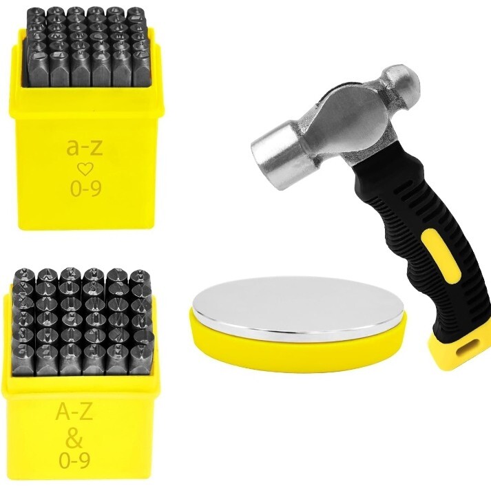 76Pcs Complete Metal Stamping Kit 6mm Upper-3mm Lower Letter & Numbers+Hammer
