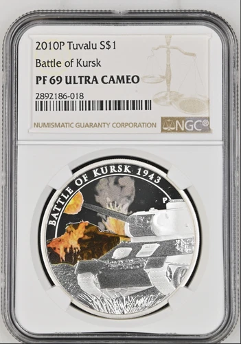 1 DOLLAR 2010 TUVALU BATTLE OF KURSK SILVER PROOF NGC PF69