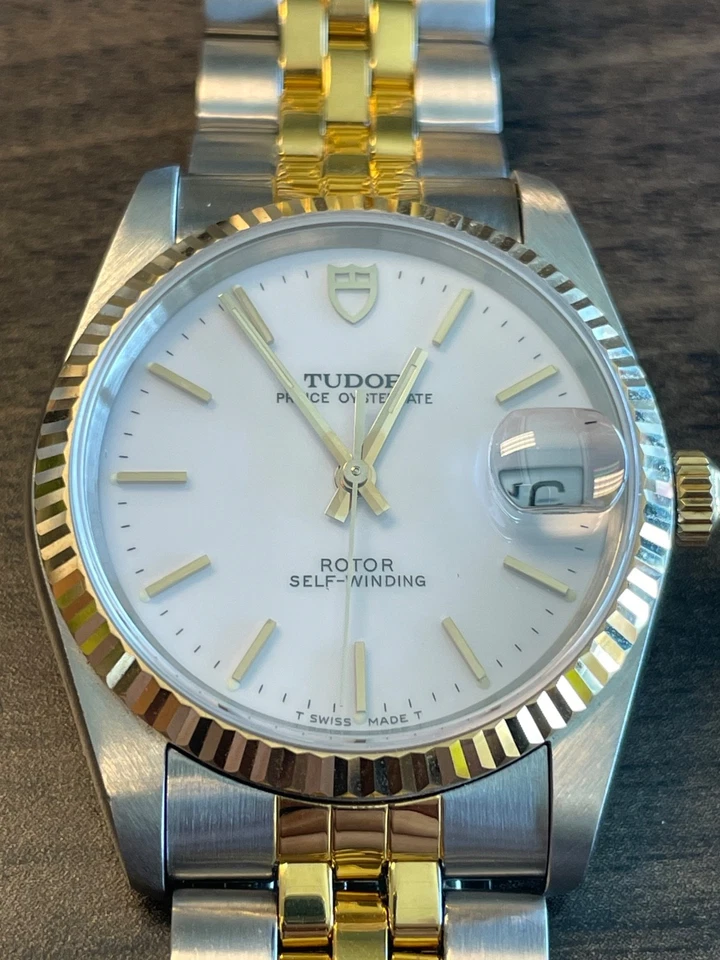 RARE TUDOR PRINCE OYSTER DATE WHITE 74033 TWO TONE STEEL YELLOW GOLD ROLEX CASE - Image 2 of 4