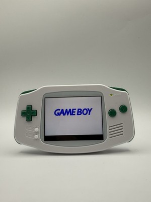 White & Green Gameboy Advance IPS Mod New Max Screen Funnyplaying W/ Audio Amp
