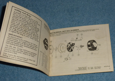 Vintage Zebco Model 202 Spin-Cast Fishing Reel Manual Instructions