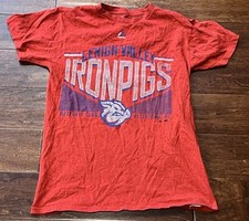 Majestic Lehigh Valley IronPigs Red Blue White Mens Small Graphic Logo T Shirt