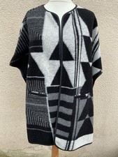 MARKS SPENCERS INDIGO BLACK WHITE NAVAJO ETHNIC CARPET SHAWL COAT JACKET WRAP M