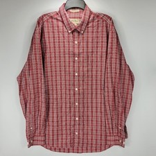 Eddie Bauer Long Sleeve Button Front Plaid Shirt Mens XL Tall Red White Classic