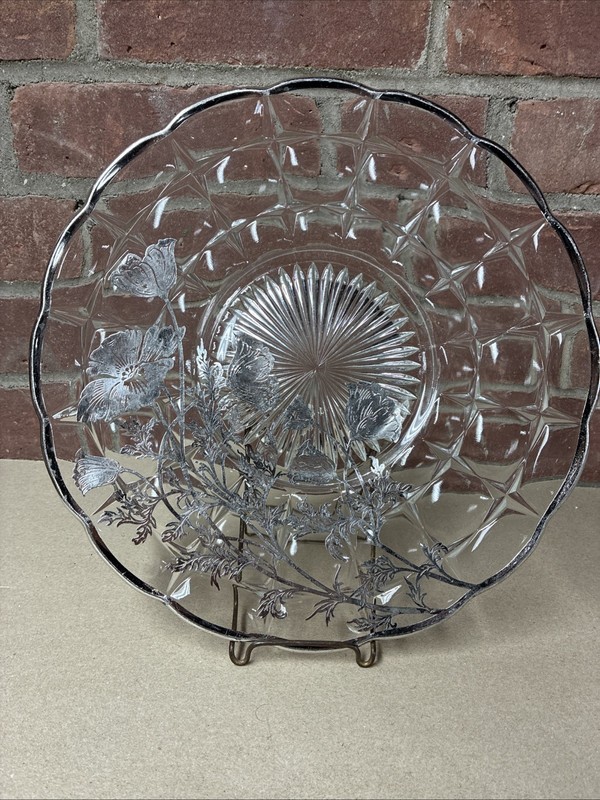 Vintage Silver Overlay Flanders Poppy Serving Plate