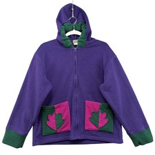 L.L.Bean Fleece Jacket Girls Large Purple Hooded Zip Leaf Pockets Made USA