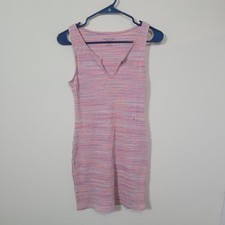 American Eagle Size S Mini Dress Womens Pink Space Dye Ribbed Notch Neck Bodycon