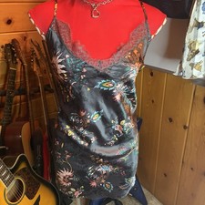 Victoria's Secret Women's Gray Floral Satin Slip Dress With Lace Trim Sz Large