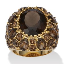 13.36 TCW Oval-Cut Genuine Smoky Quartz Crystal Yellow Gold-Plated Ring