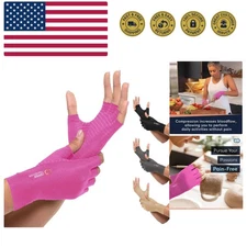 Copper-Infused Fingerless Arthritis Gloves - Pain Relief & Comfort in Pink M
