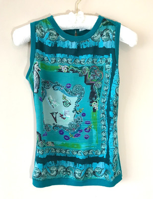 360 £ Versace Collection Tanktop türkisgrün Seide & Feinstrick Barock bedruckt 6