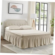 Wrap Around Bed Skirt for Beds 18" Drop,Bed Skirt Adjustable Full/Queen Khaki
