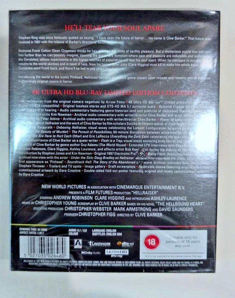 4K UHD BLU-RAY HELLRAISER ARROW FILMS NEW SEALED UK STOCK - Image 2 of 2
