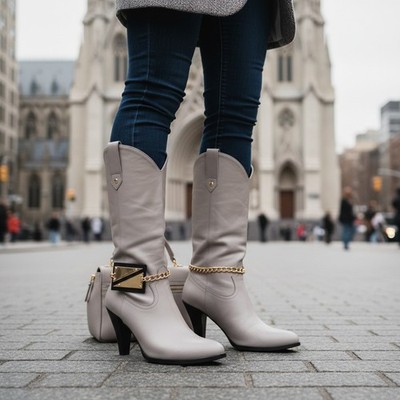 Women Gold Metal Chain Boot Bracelet Shoe Triangles Charm Anklet HANDMADE PAIR