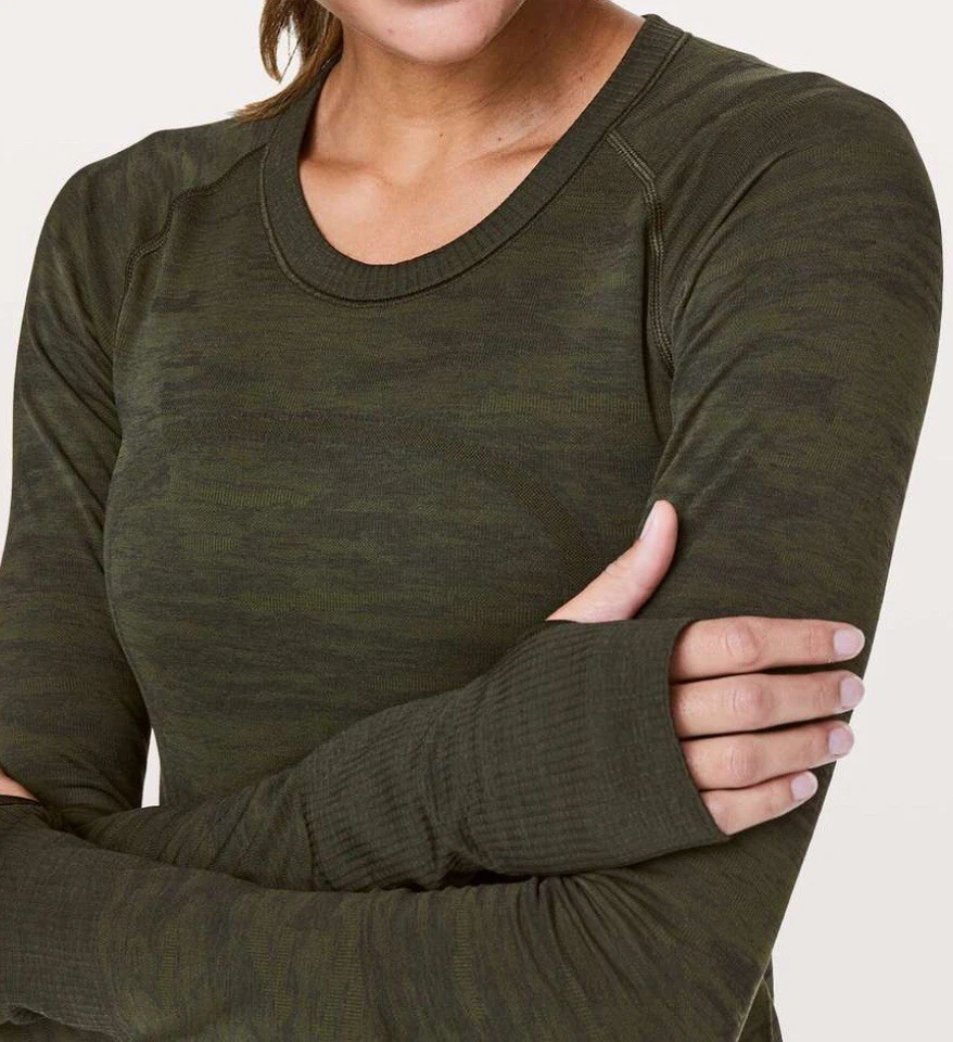 Lululemon Mujer Talla 8 Oliva Oscura Camp Swiftly Tech Manga Larga Crew Foto 3 de 4