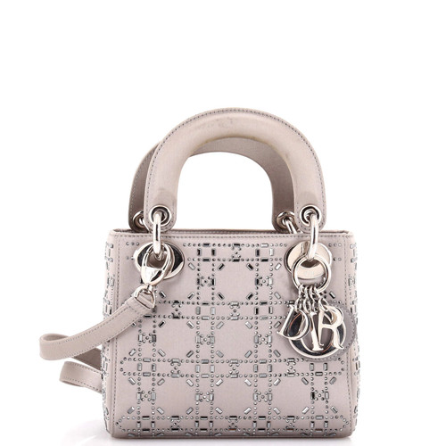 Christian Dior Lady Dior Bag Crystal Embellished Cannage Quilt Satin Mini