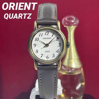 Orient Quartz Watch 5ATM Waterproof White Dial Leather Band Used
