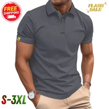 Men's Summer Casual Lightweight Breathable Button Short Sleeve Polo Shirt Gift