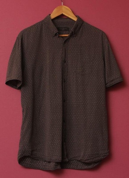 Men AllSaints Shirt Grey Cotton 38 / M / 46 #4UJB