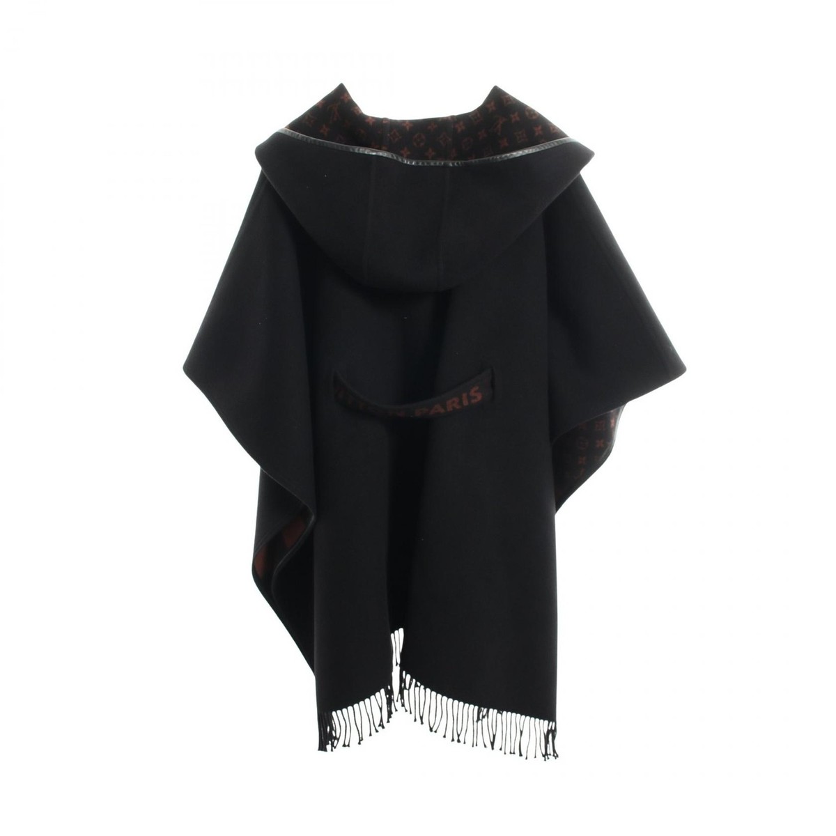 LOUIS VUITTON Hooded wrap cape coat Monogram lining #34 poncho