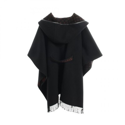 Louis Vuitton フード付きケープ　ブラック 36 LOUIS VUITTON Hooded wrap cape coat Monogram lining #34 poncho