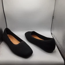 Comfortview Shoes Womens Size 11 Black Knit Ballet Flats Slip On Square Toe