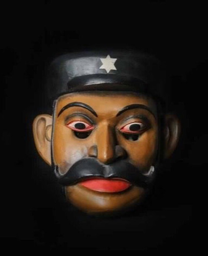 Unique Handcrafted Wooden Tribal Police Wall Mask Sri Lanka Traditional Falk Art - 第 1/1 張圖片