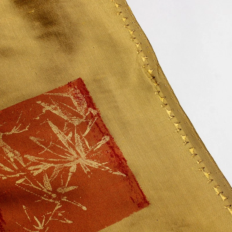 Green Hand-Painted Asian-Inspired Silk Fabric 54" x 2 7/8 Yards - Image 4 of 4