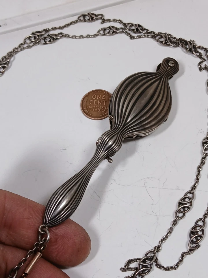 Gafas de ópera victoriana Lorgnette de plata de ley con lentes y cadena de 59" Foto 4 de 4