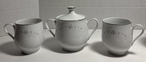 Sango China Sugar Bowl with Lid & 2 Cups JULIE Pattern 6184 Made in Japan