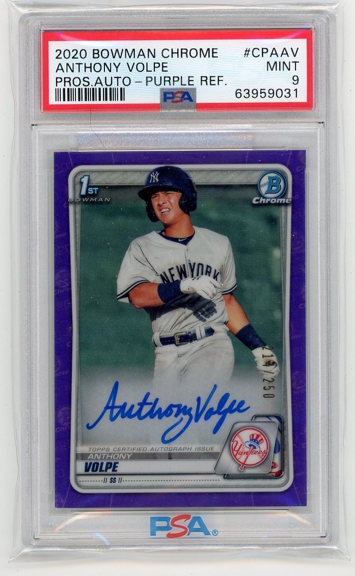 2020 BOWMAN CHROME PROSPECT AUTO PURPLE REFRACTOR ANTHONY VOLPE 214/250 PSA 9