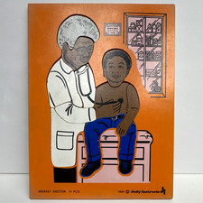 Judy/Instructo Doctor 11-Piece Wooden Tray Puzzle Vintage 1981 Orange/Multicolor