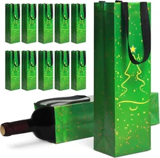 12 Pcs Green Reusable Wine Bottle Gift Bags 13.6x3.5x3.9 Inches Christmas Tre...