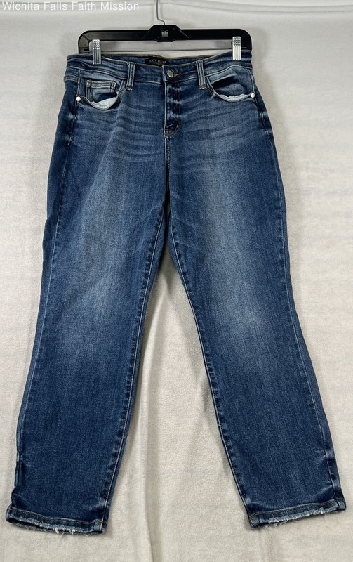 Judy Blue Women's Boyfriend Fit Jeans Blue Distressed Raw Hem Sz 9/29