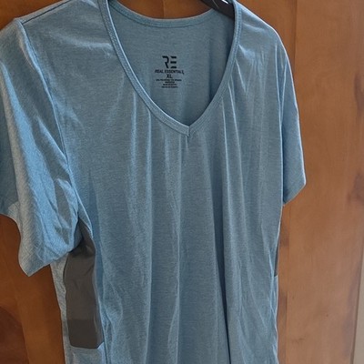 Real Essentials Men's Breathable V-Neck Gym Training Tee Blue XL Polyester