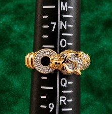 9ct Gold Diamond and Emerald Eyes Panther Ring Size P