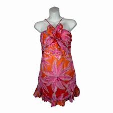 FARM Rio Floral Mini Dress Red Coconut Tree Tropical Ruffle Resortwear S Short