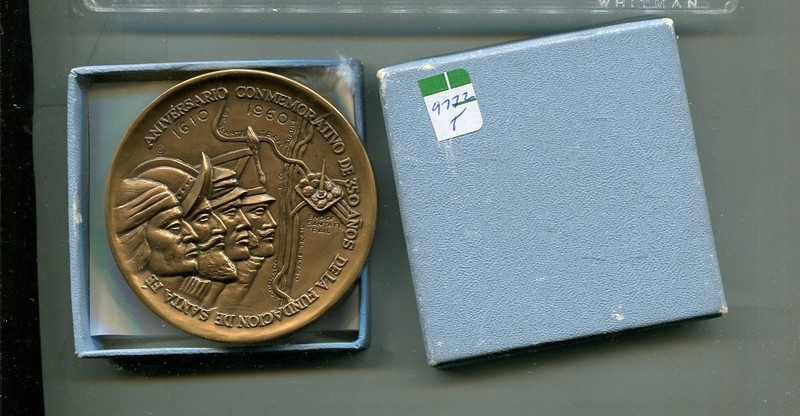 1960 SANTA FE MEXICO BRONZE 3 INCH MEDAL WITH BOX 9772T