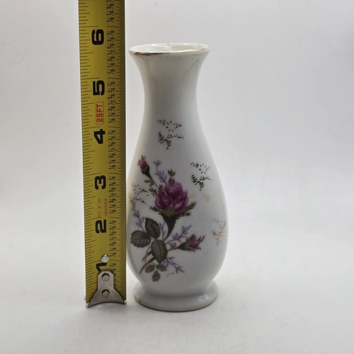 Keramik Knospenvase weiße Vase mit rosa Blumen Floral 5,5" Höhe - Bild 7 von 9