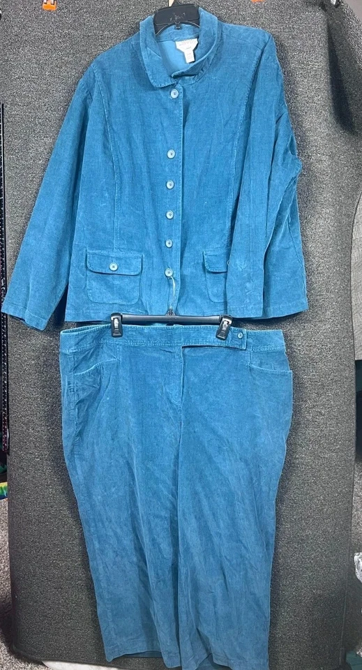 Conjunto Traje Pantalón Talbots Mujer 24W Pequeño Azul Teal Pana Elastizado Chaqueta Pantalones Foto 2 de 4