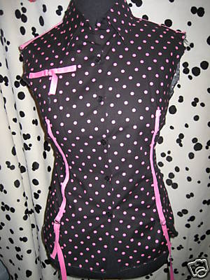 NEW E.C. STAR SHiRT BLOUSE POLKA DOT BANDAGE TOP SKA PUNK ROCKER PSYCHOBiLLY M - Picture 1 of 1