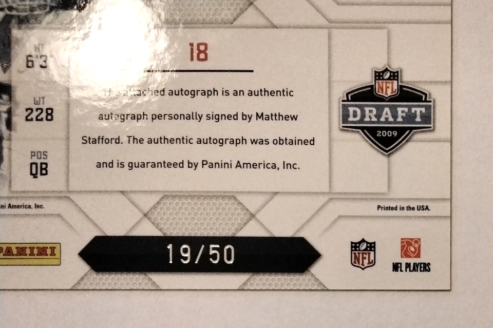 2009 Playoff Prestige #18 Matthew Stafford RC Signed Auto  /50 - Image 2 of 4