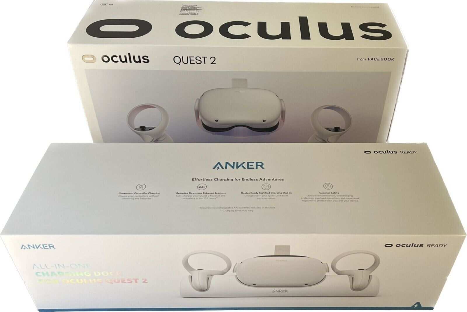 Meta Oculus Quest 2 64GB Standalone VR Headset - White With Anker Charging  Dock