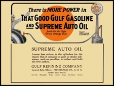 1916 Gulf Refining Co NEW Metal Sign: Gulf Supreme Auto Oil - Good Gulf Gasoline