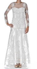 Sue Wong  Ivory Illusion Mesh Beaded Floral Long Sleeve Bridal Gown 2 NEW
