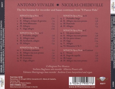VIVALDI, CHEDEVILLE: COMPLETE RECORDER SONATAS FROM ''IL PASTOR FIDO'' NEW CD