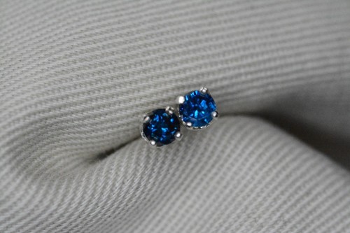 Natural Earth Mined Sparkly Blue Diamond Stud Earrings 0.25 Carats Certified D86 - Picture 3 of 5