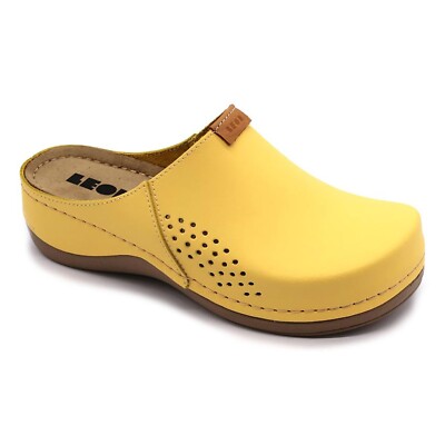 Leon 930 Slipper Damen Frauen Pantolette Clogs Hausschuhe Schuhe, gelb