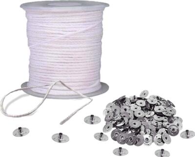 200ft Braided Wicks Candles Spool Cotton 300pcs Wick Clips for Diy Candle Making